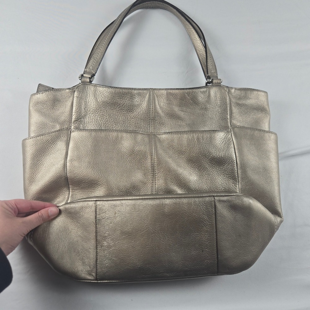 Coach Park Metro Tote Women Large Pewter Metallic Leather Purse - Picture 5 of 12